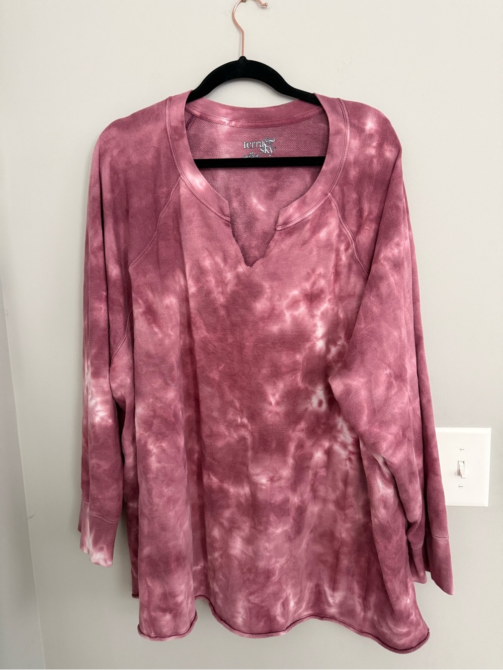 Terra & Sky Rose Pink Tie-Dye Notch-Neck Pullover